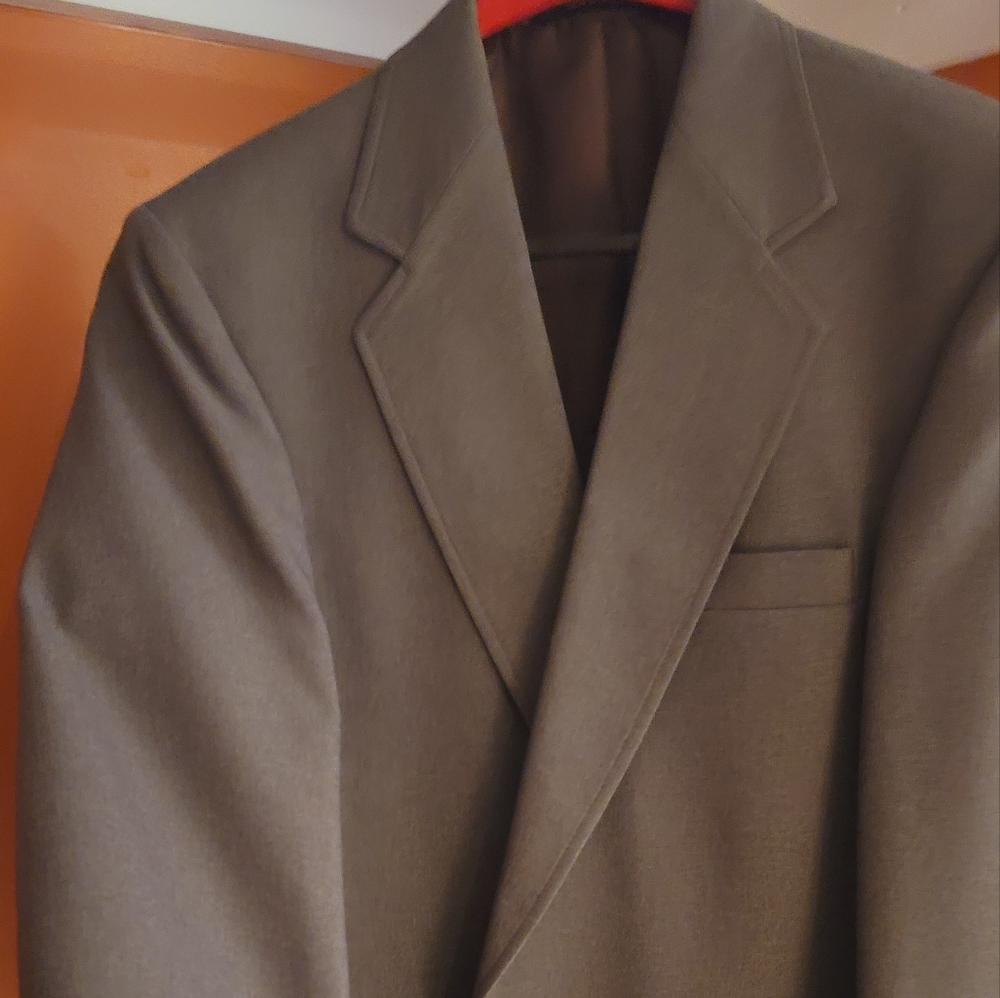 42R Vintage Haggar Gray Brown Poly Patch Pockets Gold-Button Blazer Jacket Sport